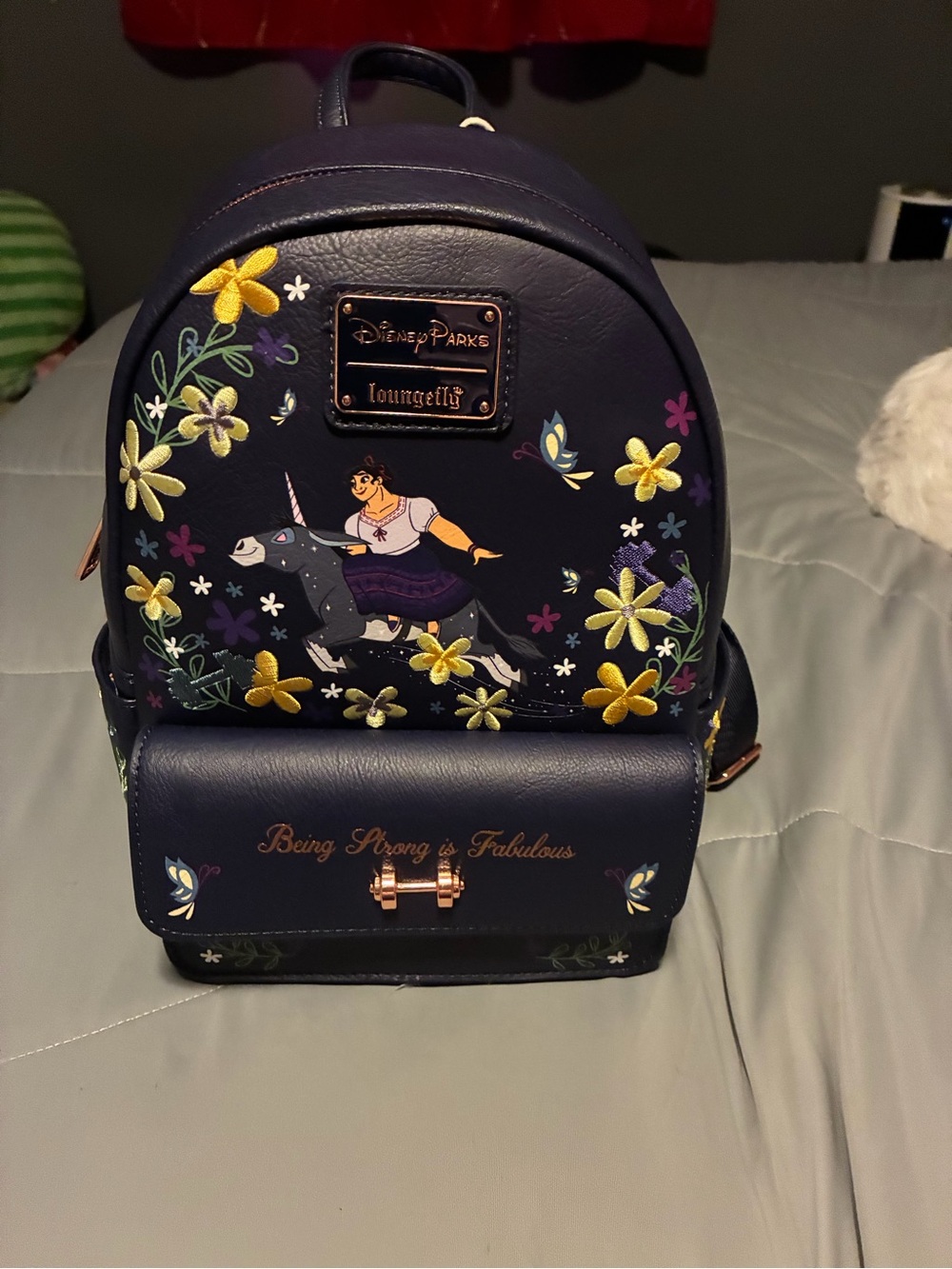 Loungefly Disney Parks Navy Floral 'Being Strong & Fabulous' Mini Backpack. BNWT